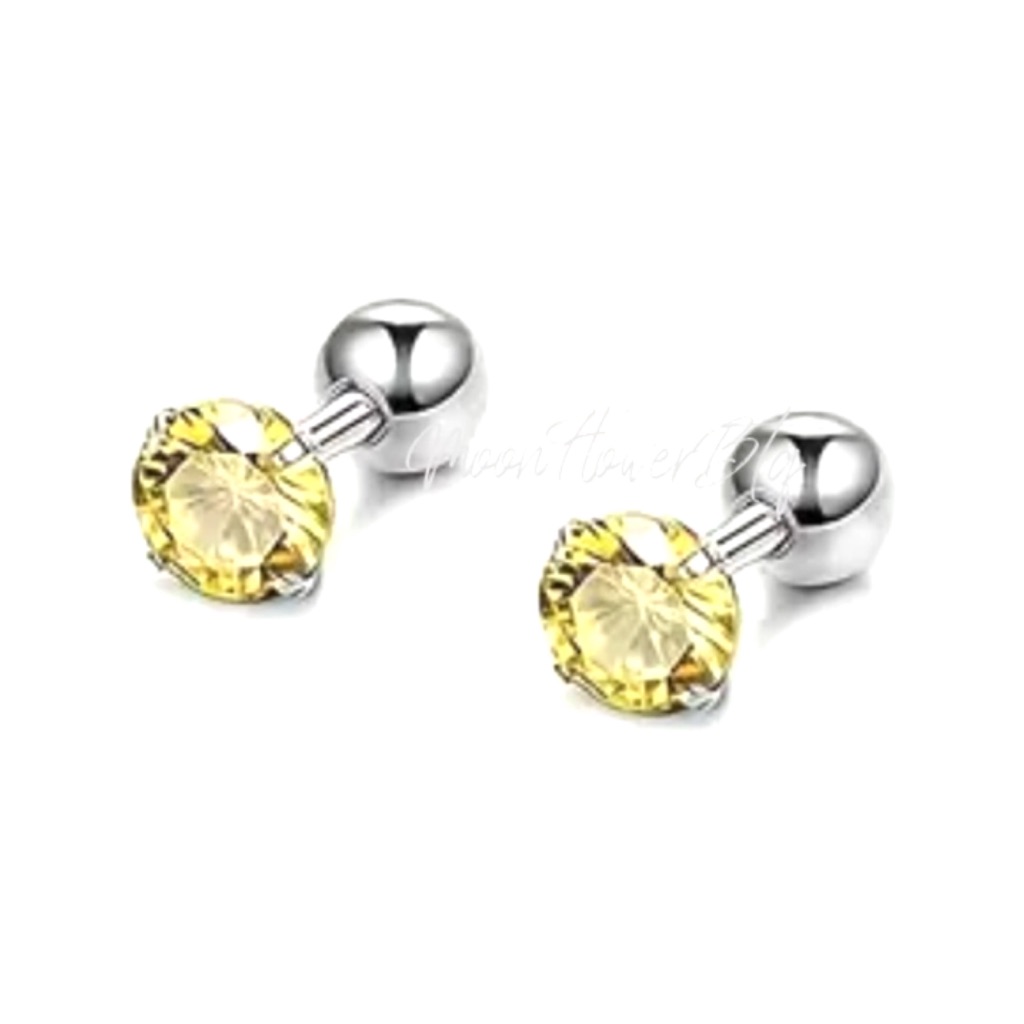6mm Yellow Cz Barbell Earrings Stainless Steel Studs 20$